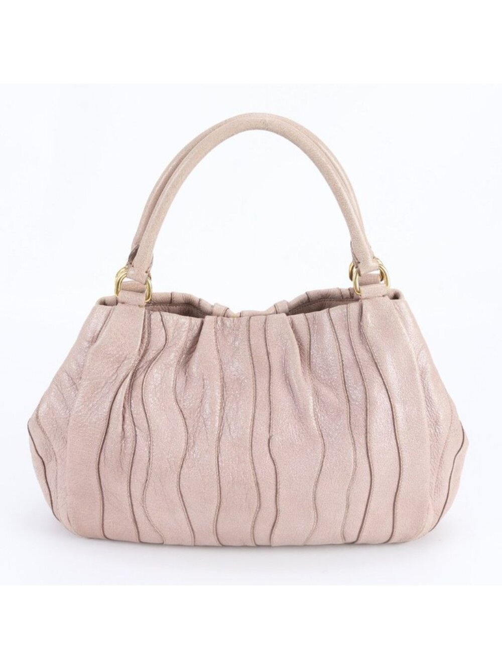 ★SOLD★ Prada Gathered Leather Tote Shoulder Hand Pink Gold - Picture 3 of 8